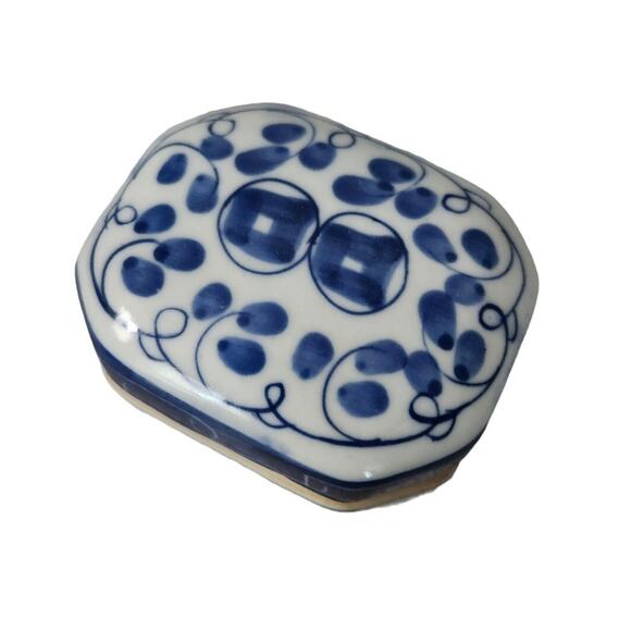 Hand Painted Thailand Vintage Trinket Dish Ceramic Blue White Rectangle - Picture 2 of 9